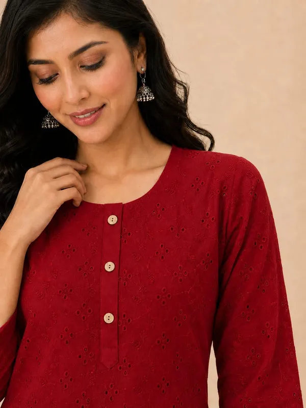 Maroon_Cotton_Embroidered_Kurti_For_Women