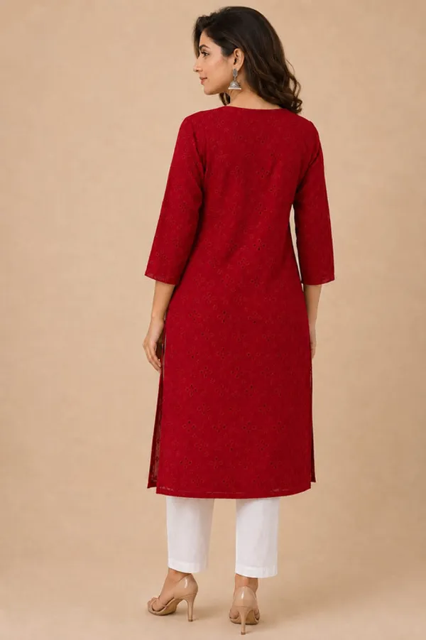 Maroon_Cotton_Embroidered_Kurti_For_Women