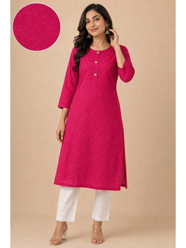 Fuchsia_Cotton_Embroidered_Kurti_For_Women