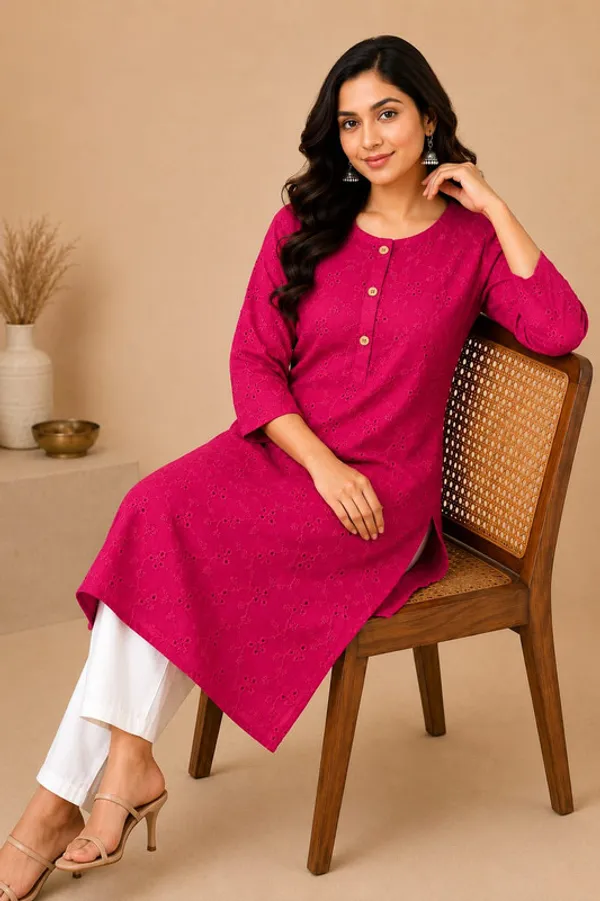 Fuchsia_Cotton_Embroidered_Kurti_For_Women