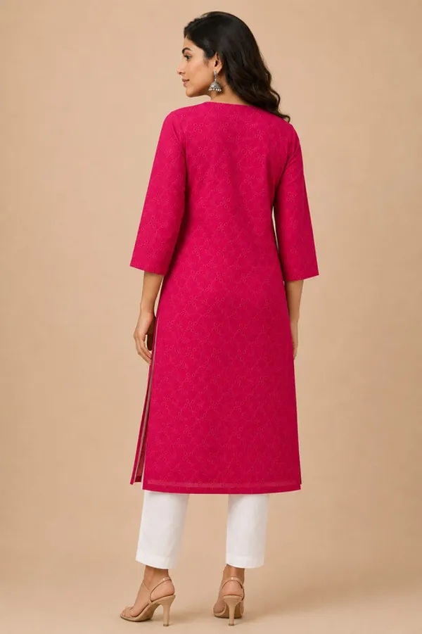Fuchsia_Cotton_Embroidered_Kurti_For_Women