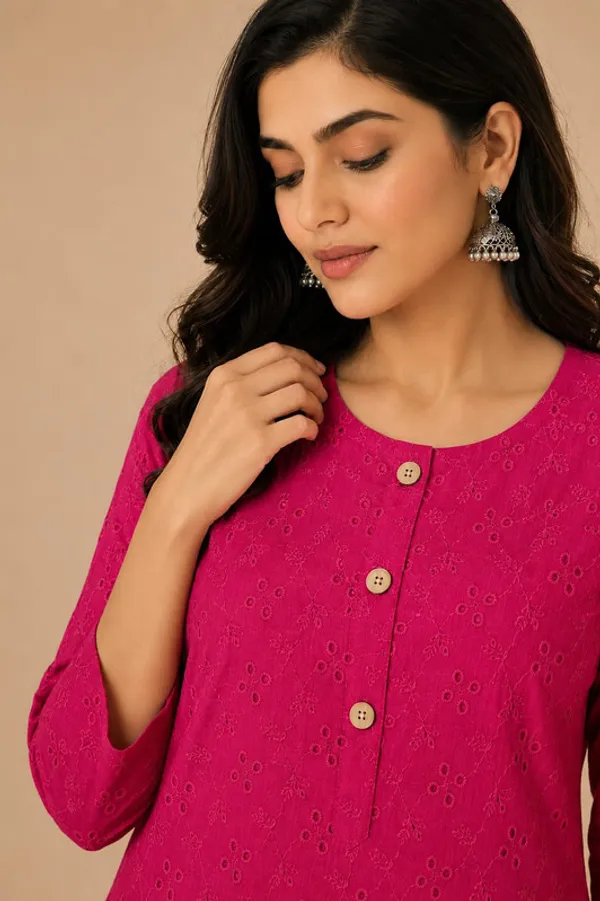 Fuchsia_Cotton_Embroidered_Kurti_For_Women
