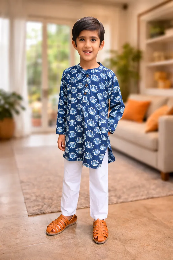 Blue_Pure_Cotton_Regular_Fit_Full_Sleeve_Kurta_Pyjama_Set_For_Boys