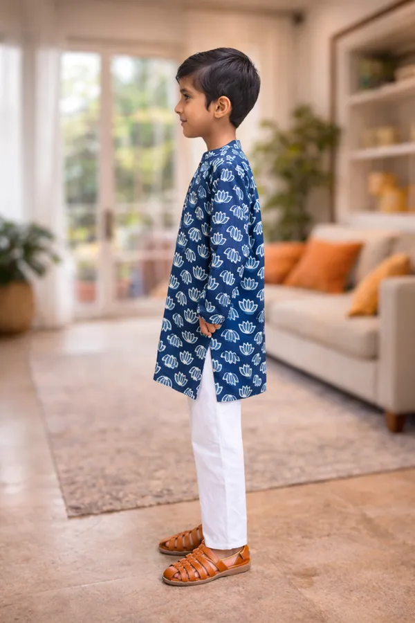 Blue_Pure_Cotton_Regular_Fit_Full_Sleeve_Kurta_Pyjama_Set_For_Boys