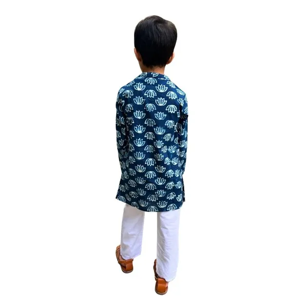 Blue_Pure_Cotton_Regular_Fit_Full_Sleeve_Kurta_Pyjama_Set_For_Boys