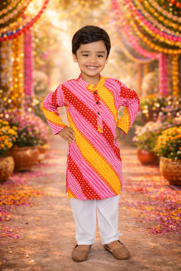 Boy_Bandhej_Multi_Color_Kurta_Pajama_Set