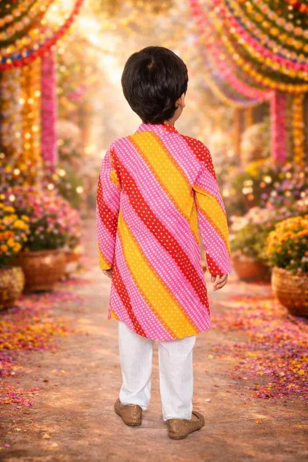 Boy_Bandhej_Multi_Color_Kurta_Pajama_Set