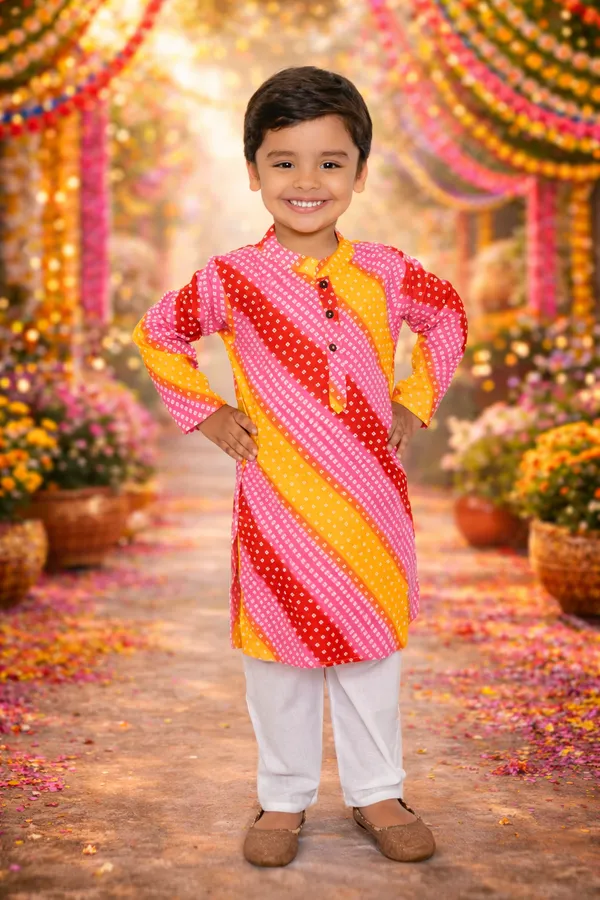 Boy_Bandhej_Multi_Color_Kurta_Pajama_Set