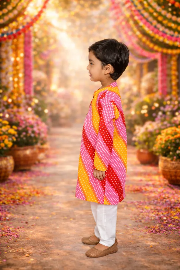 Boy_Bandhej_Multi_Color_Kurta_Pajama_Set