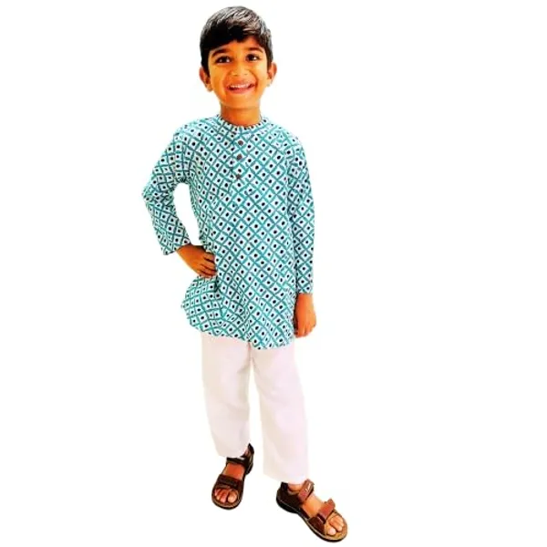 Blue_Pure_Cotton_Regular_Fit_Full_Sleeve_Kurta_Pyjama_Set_For_Boys