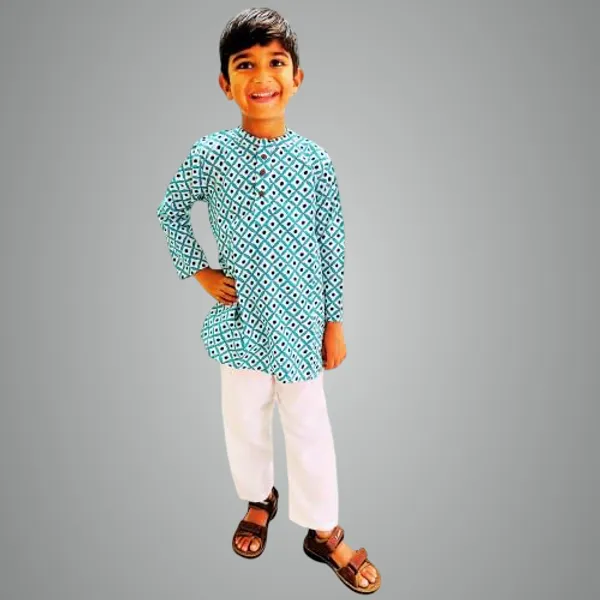 Blue_Pure_Cotton_Regular_Fit_Full_Sleeve_Kurta_Pyjama_Set_For_Boys
