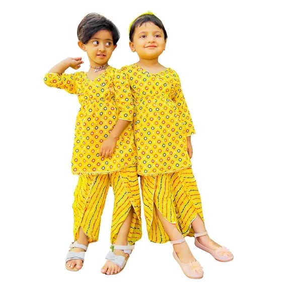 Yellow_Pure_Cotton_Regular_Fit_Kurta_&_Dhoti_Pant_Set_For_Girls