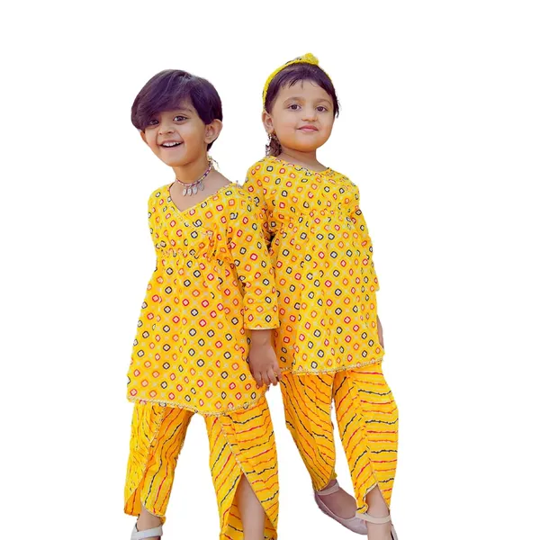 Yellow_Pure_Cotton_Regular_Fit_Kurta_&_Dhoti_Pant_Set_For_Girls