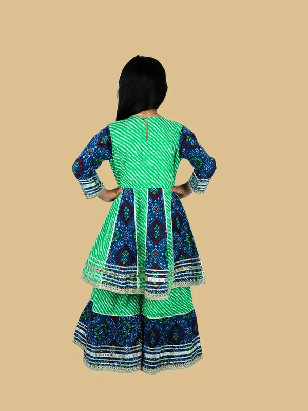 Girls_Green_&_Blue_Cotton_Sharara_Set_with_Gotta_Work