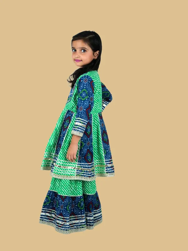 Girls_Green_&_Blue_Cotton_Sharara_Set_with_Gotta_Work