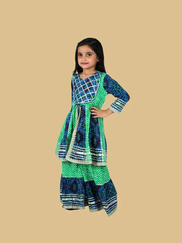 Girls_Green_&_Blue_Cotton_Sharara_Set_with_Gotta_Work