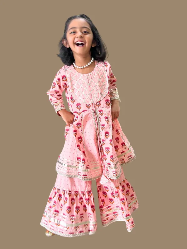 Girls_Peach_Cotton_Sharara_Set_with_Gotta_Work_–_Festive_&_Ethnic_Wear