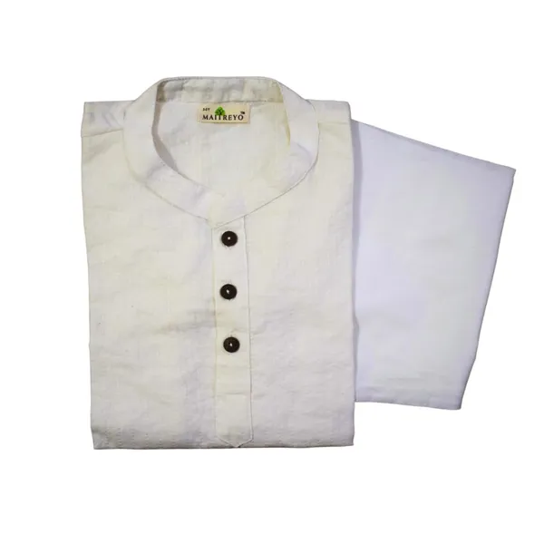 White_Pure_Cotton_Regular_Fit_Full_Sleeve_Kurta_Pyjama_Set_For_Boys