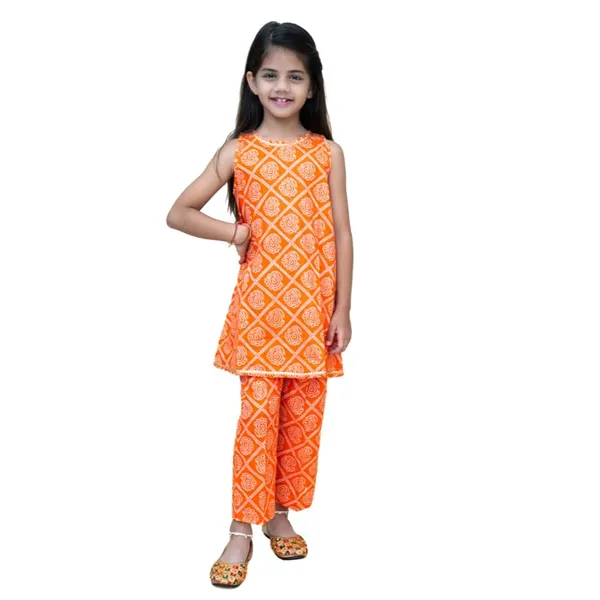 Orange_Pure_Cotton_Regular_Fit_Kurta_Set_For_Girls