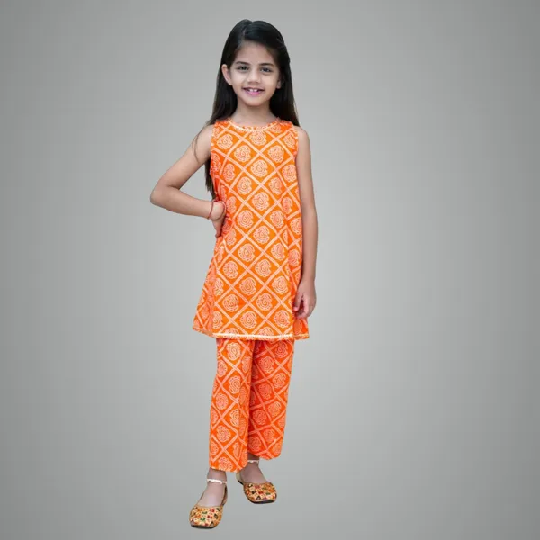 Orange_Pure_Cotton_Regular_Fit_Kurta_Set_For_Girls