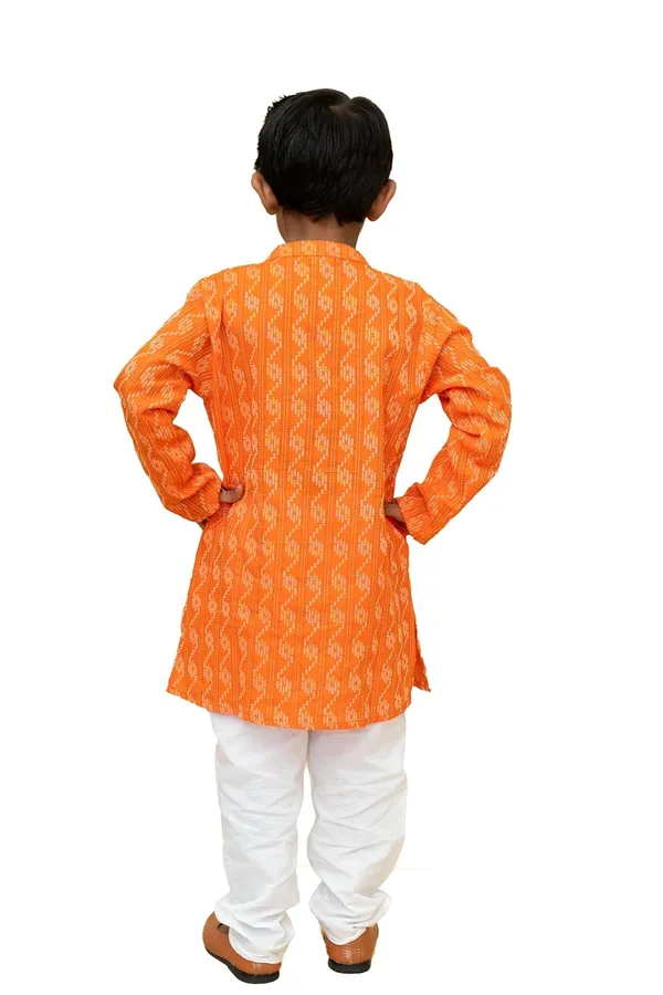 Orange_Pure_Cotton_Regular_Fit_Full_Sleeve_Kurta_Pyjama_Set_For_Boys