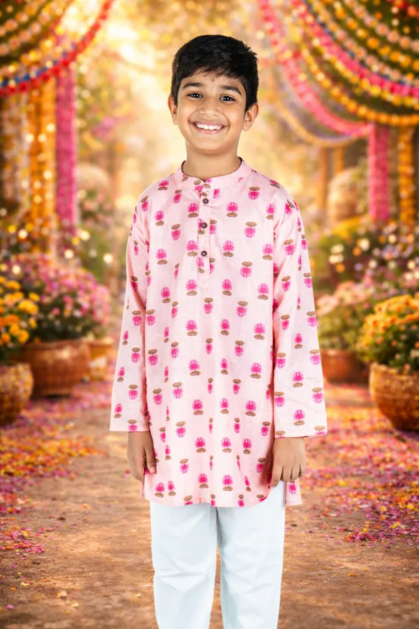 Peach_Lotus_Kurta_Pajama_Set