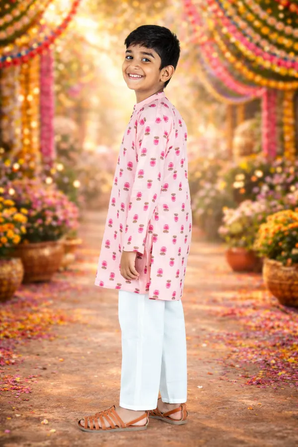 Peach_Lotus_Kurta_Pajama_Set