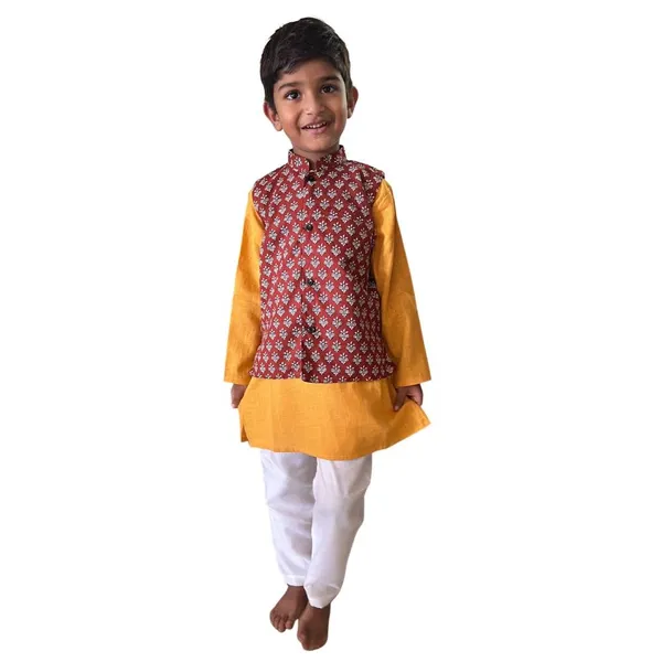 Red_&_Orange_Pure_Cotton_Regular_Fit_Full_Sleeve_Kurta_Pyjama_Set_For_Boys
