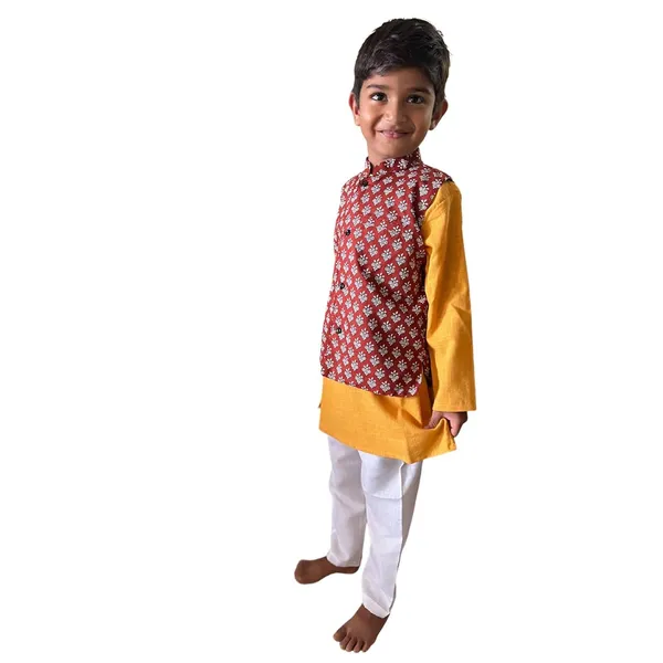 Red_&_Orange_Pure_Cotton_Regular_Fit_Full_Sleeve_Kurta_Pyjama_Set_For_Boys