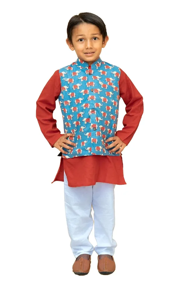 Red_Pure_Cotton_Regular_Fit_Full_Sleeve_Kurta_Pyjama_Set_For_Boys