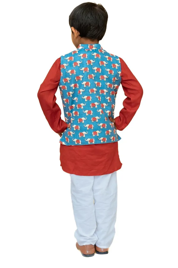 Red_Pure_Cotton_Regular_Fit_Full_Sleeve_Kurta_Pyjama_Set_For_Boys