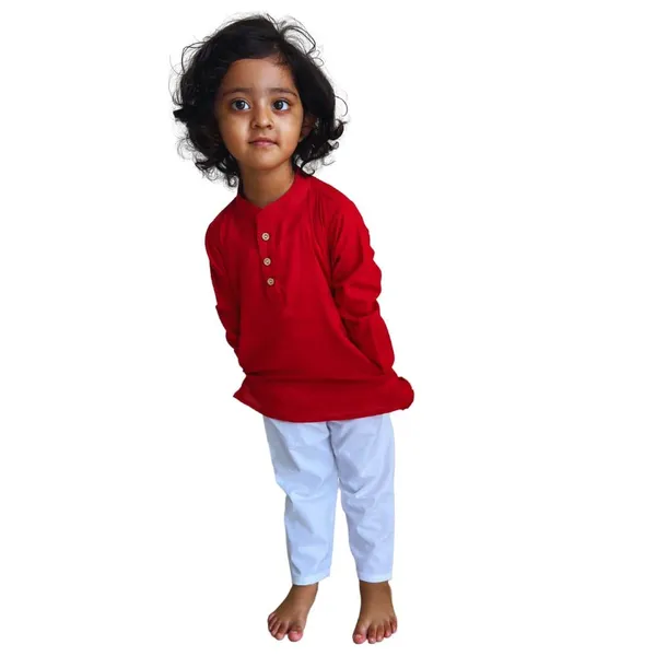 Red_Pure_Cotton_Regular_Fit_Full_Sleeve_Kurta_Pyjama_Set_For_Boys