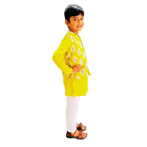 Boys_Pure_Cotton_Kurta_Pyjama_Set_(Yellow_&_White)_Round_Collar_Full_Sleeve_Ethnic_Elegance_for_Festivals_|_Comfortable_Traditional_Pure_Cotton_Kurta_Pyjama_for_Kids_(18-24_M)