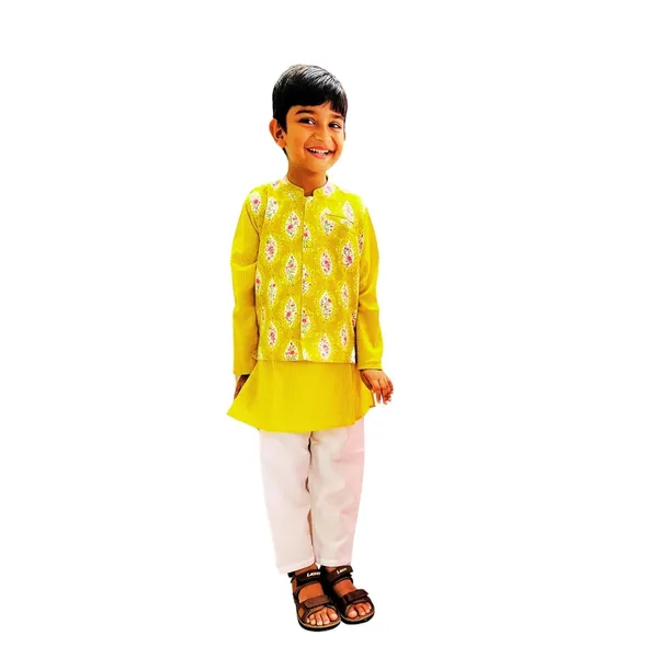 Boys_Pure_Cotton_Kurta_Pyjama_Set_(Yellow_&_White)_Round_Collar_Full_Sleeve_Ethnic_Elegance_for_Festivals_|_Comfortable_Traditional_Pure_Cotton_Kurta_Pyjama_for_Kids_(18-24_M)