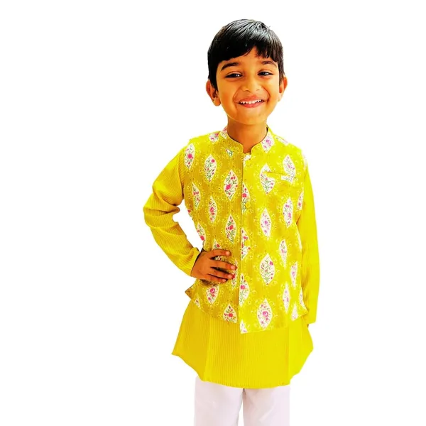 Boys_Pure_Cotton_Kurta_Pyjama_Set_(Yellow_&_White)_Round_Collar_Full_Sleeve_Ethnic_Elegance_for_Festivals_|_Comfortable_Traditional_Pure_Cotton_Kurta_Pyjama_for_Kids_(18-24_M)