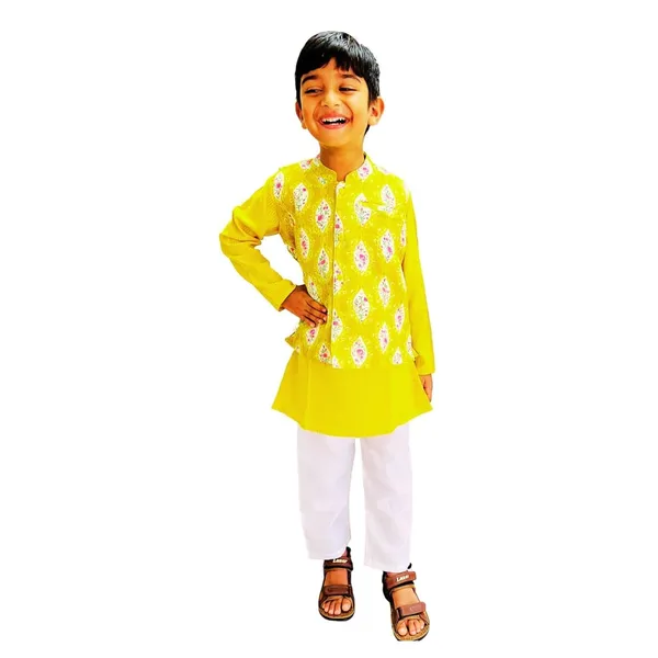 Boys_Pure_Cotton_Kurta_Pyjama_Set_(Yellow_&_White)_Round_Collar_Full_Sleeve_Ethnic_Elegance_for_Festivals_|_Comfortable_Traditional_Pure_Cotton_Kurta_Pyjama_for_Kids_(18-24_M)