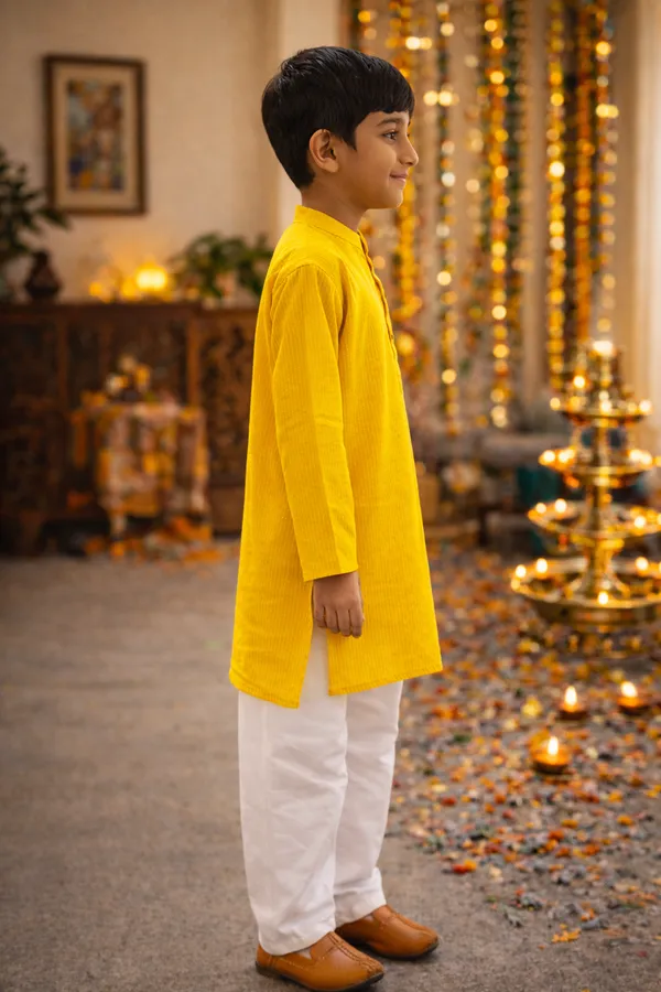 Yellow_Pure_Cotton_Regular_Fit_Full_Sleeve_Kurta_Pyjama_Set_For_Boys