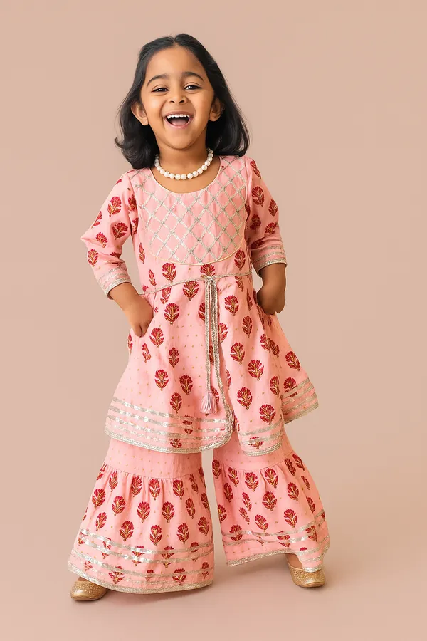 Girls_Peach_Cotton_Sharara_Set_with_Gotta_Work_–_Festive_&_Ethnic_Wear