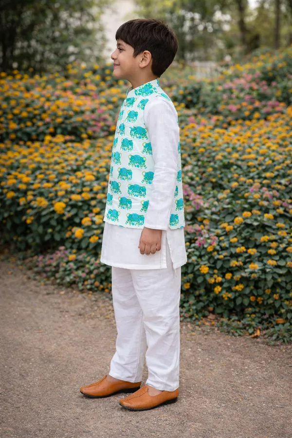 White_&Amp;_Blue_Pure_Cotton_Regular_Fit_Full_Sleeve_Kurta_Pyjama_Set_For_Boys