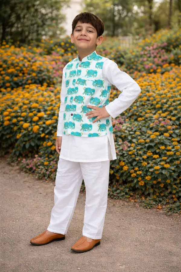 White_&Amp;_Blue_Pure_Cotton_Regular_Fit_Full_Sleeve_Kurta_Pyjama_Set_For_Boys
