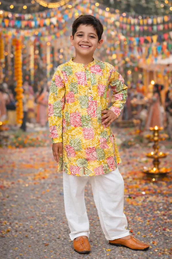 Yellow_Pure_Cotton_Regular_Fit_Full_Sleeve_Kurta_Pyjama_Set_For_Boys
