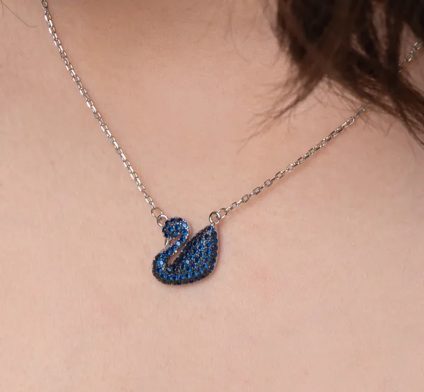 Silver_Premium_Necklace_Cz_925ST_Duck_Blue