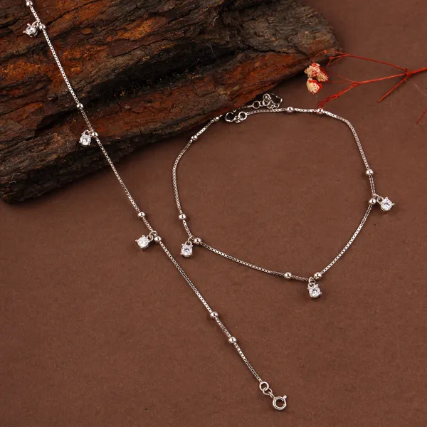 Silver_Premium_Round_CZ_charms_Anklet