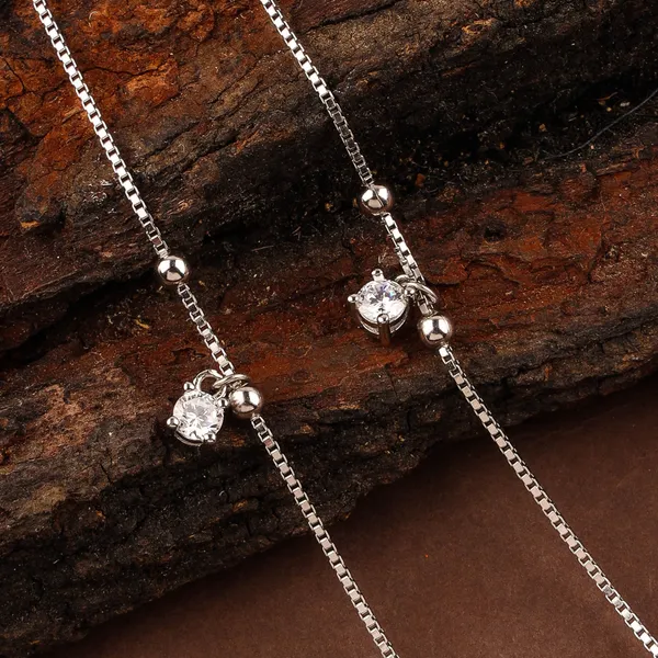 Silver_Premium_Round_CZ_charms_Anklet