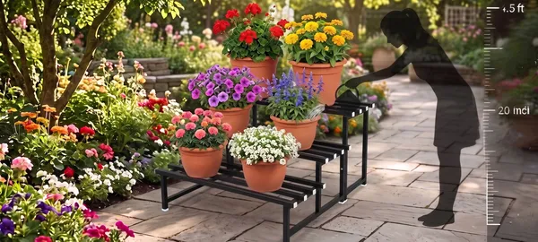 HIND's__3-Tier/Shelves_Heavy-Duty_Metal_Planter_Stand_|_Indoor_Outdoor_Flower_Pot_Holder_|_Rust-Proof_Iron_Plant_Stand_with_Modern_Design_for_Balcony,_Patio_&_Home_Decor_|_Weight_Capacity_200_KG_(Black-01)