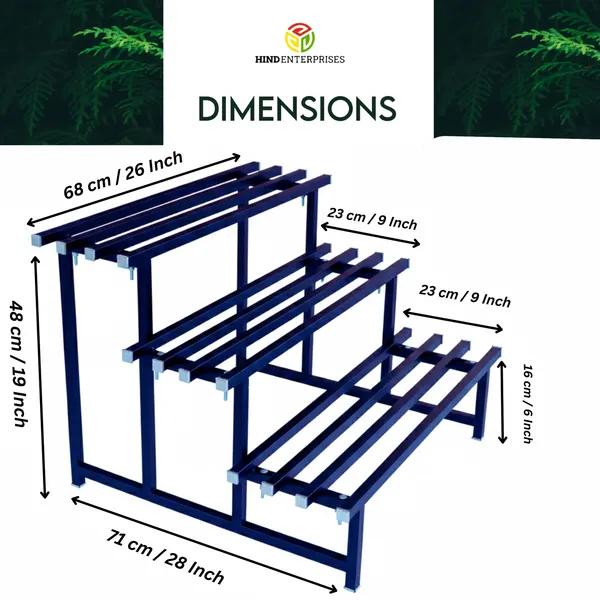 HIND's__3-Tier/Shelves_Heavy-Duty_Metal_Planter_Stand_|_Indoor_Outdoor_Flower_Pot_Holder_|_Rust-Proof_Iron_Plant_Stand_with_Modern_Design_for_Balcony,_Patio_&_Home_Decor_|_Weight_Capacity_200_KG_(Black-01)