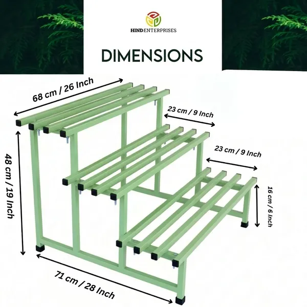 Hind's__3-Tier/Shelves_Heavy-Duty_Metal_Planter_Stand_|_Indoor_Outdoor_Flower_Pot_Holder_|_Rust-Proof_Iron_Plant_Stand_with_Modern_Design_for_Balcony,_Patio_&_Home_Decor_|_Weight_Capacity_200_KG_(Pista_Green_-01)