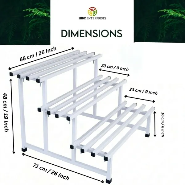 Hind's__3-Tier/Shelves_Heavy-Duty_Metal_Planter_Stand_|_Indoor_Outdoor_Flower_Pot_Holder_|_Rust-Proof_Iron_Plant_Stand_with_Modern_Design_for_Balcony,_Patio_&_Home_Decor_|_Weight_Capacity_200_KG_(White-01)