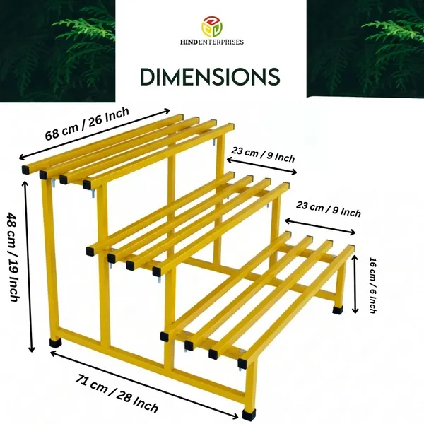 HIND's__3-Tier/Shelves_Heavy-Duty_Metal_Planter_Stand_|_Indoor_Outdoor_Flower_Pot_Holder_|_Rust-Proof_Iron_Plant_Stand_with_Modern_Design_for_Balcony,_Patio_&_Home_Decor_|_Weight_Capacity_200_KG_(Yellow-01)
