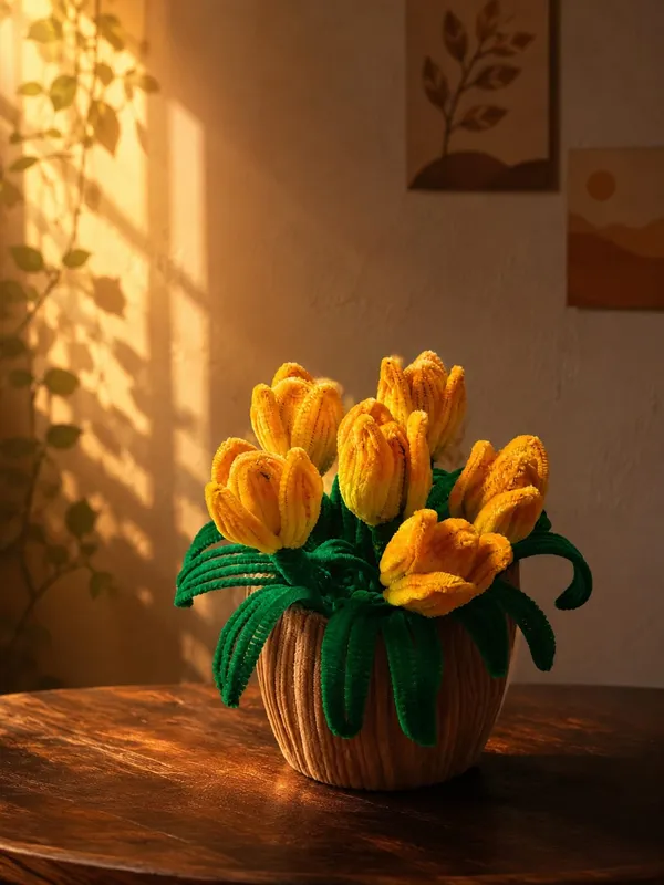 Hind's_Handmade_Pipe_Cleaner_6-Tulip_Pot_–_Cute_Chenille_Stem_Artificial_Flower_Pot,_Aesthetic_Room_Décor,_Eternal_DIY_Floral_Plant_for_Office_Desk,_Birthday_&_Anniversary_Gift